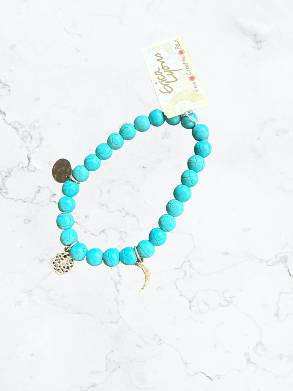 Erica Lyons Turquoise Bead Bracelet with Gold Charms